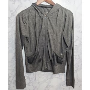 Nicole Miller Athletic Hooded Jacket Women Size L Gray Stretch Full Zip Workout